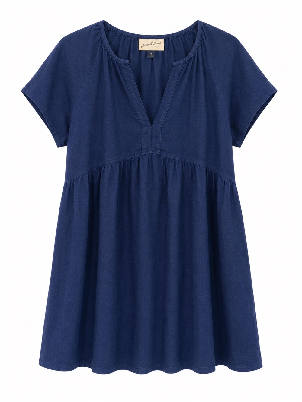 Universal Thread Linen Blend Babydoll Tunic Dress Navy Blue Medium Pockets